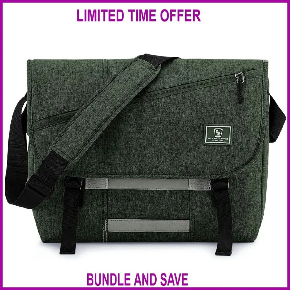 15.6 Inch Laptop Messenger Bag Water Resistant Polyester 10 Pockets Unisex
